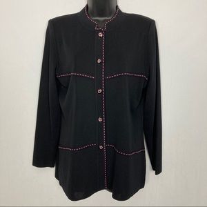 Exclusively Misook black cardigan pink stitching M
